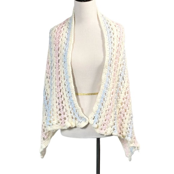 Handmade Pastel Striped Crochet Shawl Wrap Scarf - Picture 7 of 15